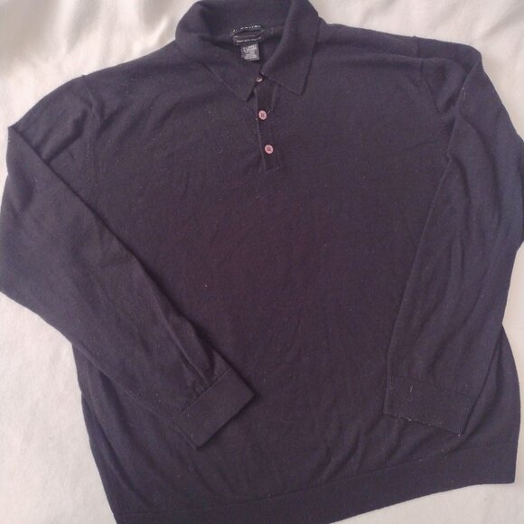 J. Ferrar Mens 100% Wool Sweater XL Vintage Black Collared Preppy Pullover - Picture 7 of 7